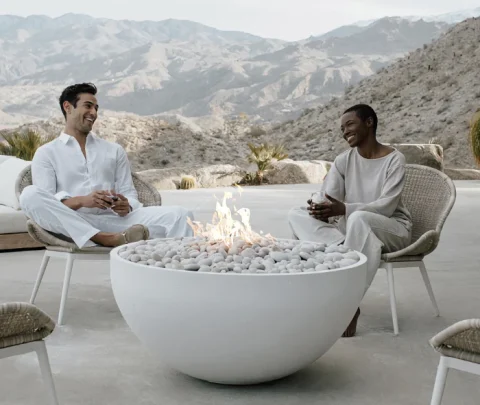 Serenade Gas Fire Pit in a desert backyard setting