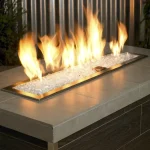 1/2 Inch Classic Fire Glass in Starfire in a lit fire pit