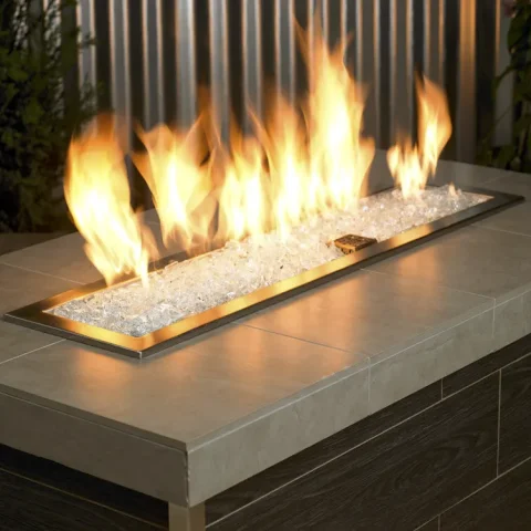 1/2 Inch Classic Fire Glass in Starfire in a lit fire pit