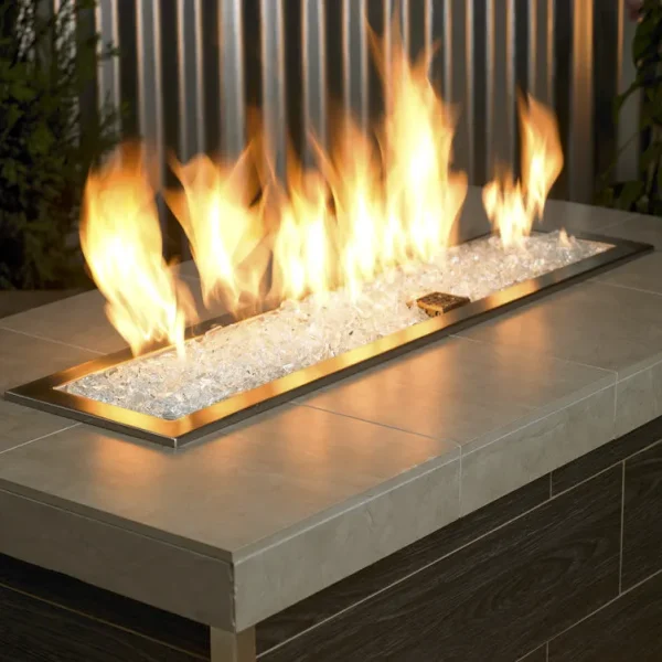 1/2 Inch Classic Fire Glass in Starfire in a lit fire pit