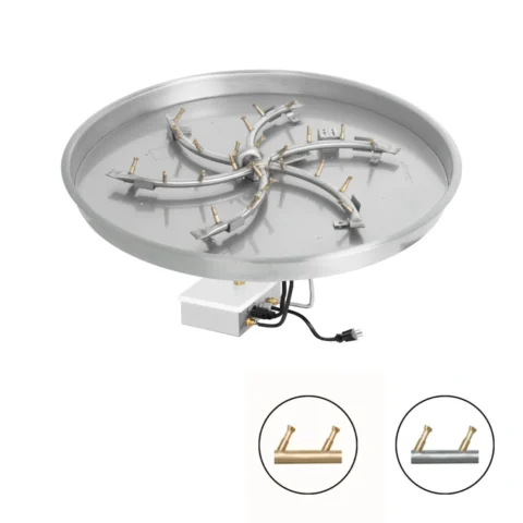 Stainless Steel Fire Pit Pan with Triple S Burner and Electronic Ignition Valve Box and color swatch