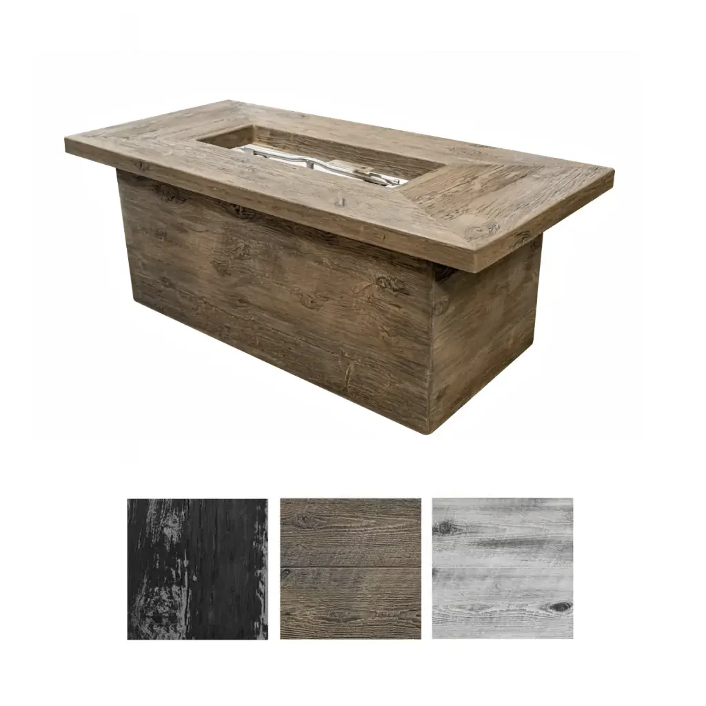 Grove Wood Grain GFRC Fire Table with color swatch