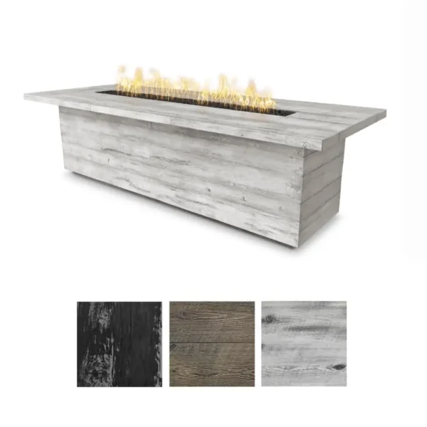 Laguna Wood Grain GFRC Fire Table in Ivory with color swatch below