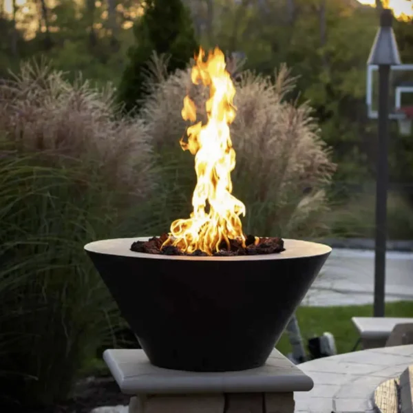 Mesa Copper Fire Bowl in a patio setting