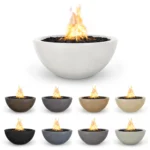 38 Inch Diameter Luna Fire Bowl in GFRC Concrete showing the 9 standard color options of the Luna Fire Pit