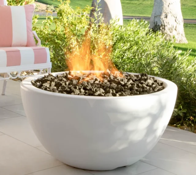 Luna GFRC Fire Bowl on a patio