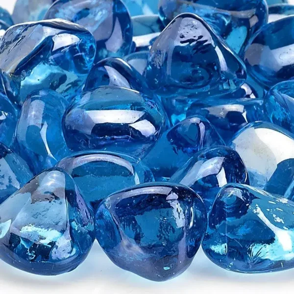 Zircon Coastal Blue Luster Fire Glass Close View