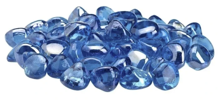 Zircon Coastal Blue Luster Fire Glass Side View Close Up