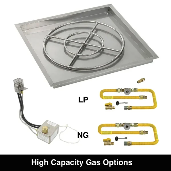 Electronic Ignition (AWEIS) Drop-In Square Fire Pit Kits Gas Connection Options for High Capacity Models