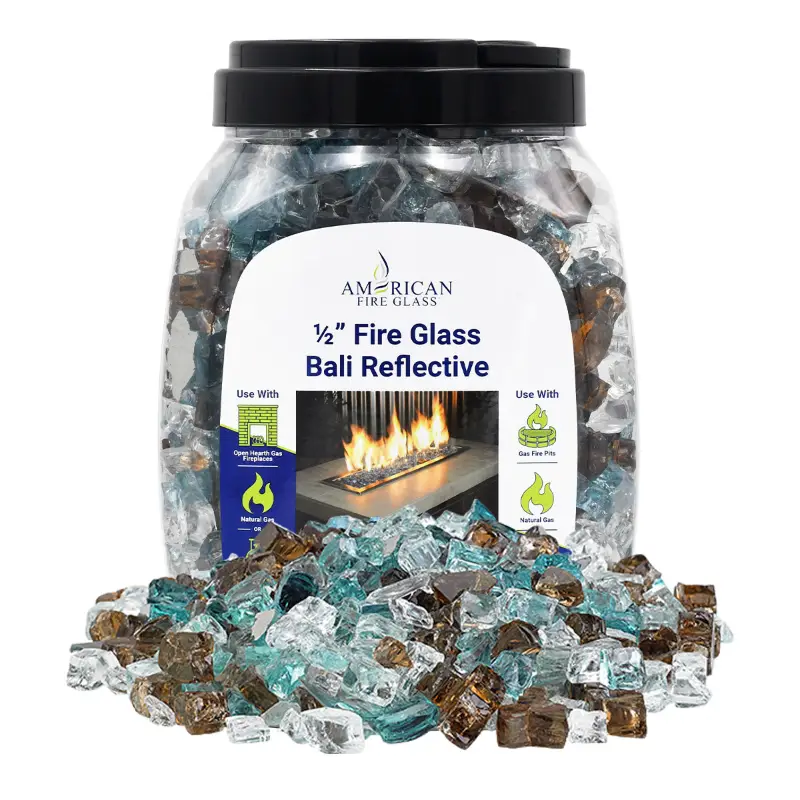 Bali Pre-Mixed Reflective Fire Glass in a 10 lb jar by American Fire Products