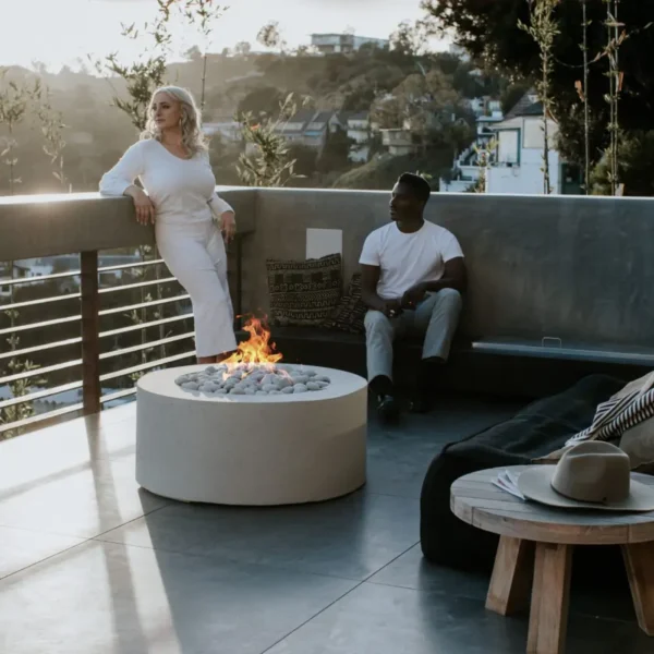 lightweight concrete belmont fire in a social setting at sunset