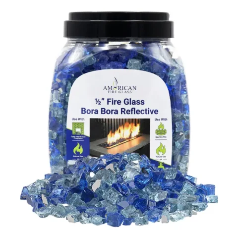 Bora Bora Pre-Mixed Reflective Fire Glass in a 10 lb jar by American Fire Products