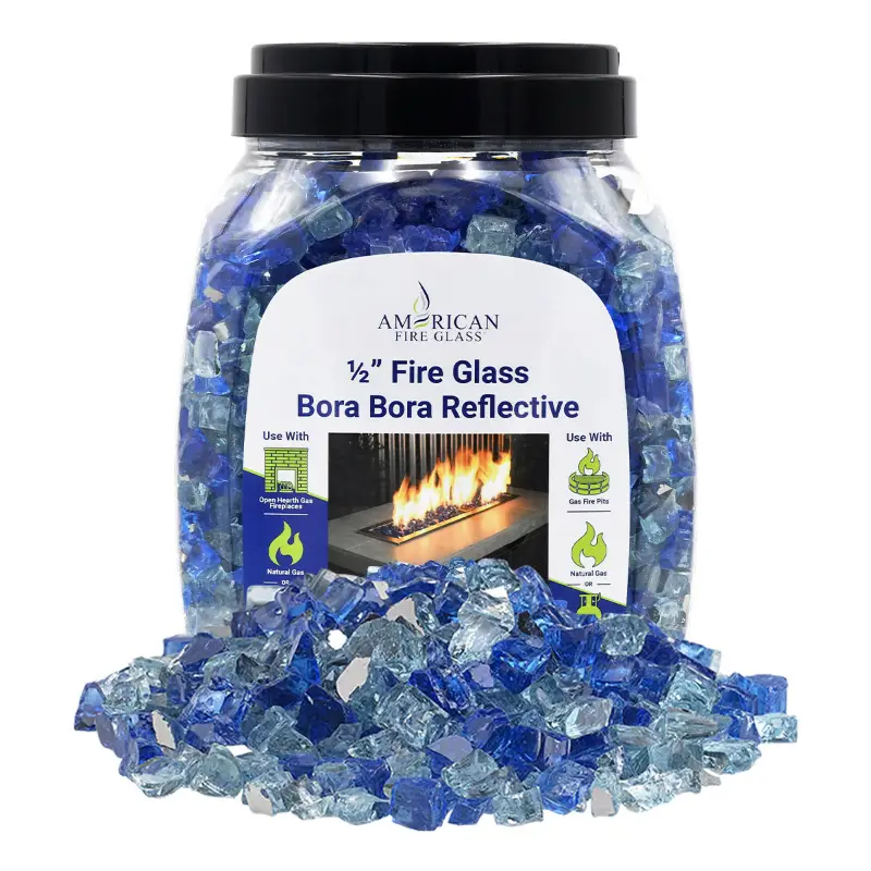 Bora Bora Pre-Mixed Reflective Fire Glass in a 10 lb jar by American Fire Products