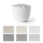Lightweight Concrete HPC Fire Element Fire Pits in Natural with Ivory Beachstone Fire Media showing the color swatch below