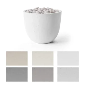 Lightweight Concrete HPC Fire Element Fire Pits in Natural with Ivory Beachstone Fire Media showing the color swatch below