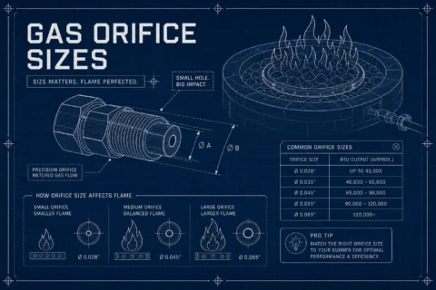 A chart showing gas orifice sizes for different gas types and ratings