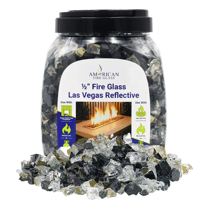 Las Vegas Pre-Mixed Reflective Fire Glass in a 10 lb jar by American Fire Products