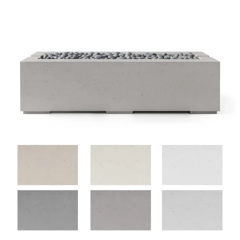 HPC Lightweight Concrete Fire Avera Fire Pits 60 Inches Long with ivory beachstone fire media available in the six colors as shown in the swatches below