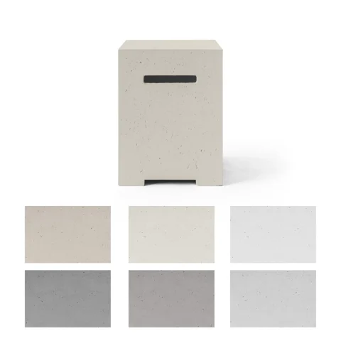 Lightweight Concrete Propane Tank Cover available in six colors as per color swatch beneath.