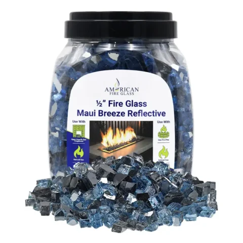 Maui Breeze Pre-Mixed Reflective Fire Glass in a 10 lb jar by American Fire Products