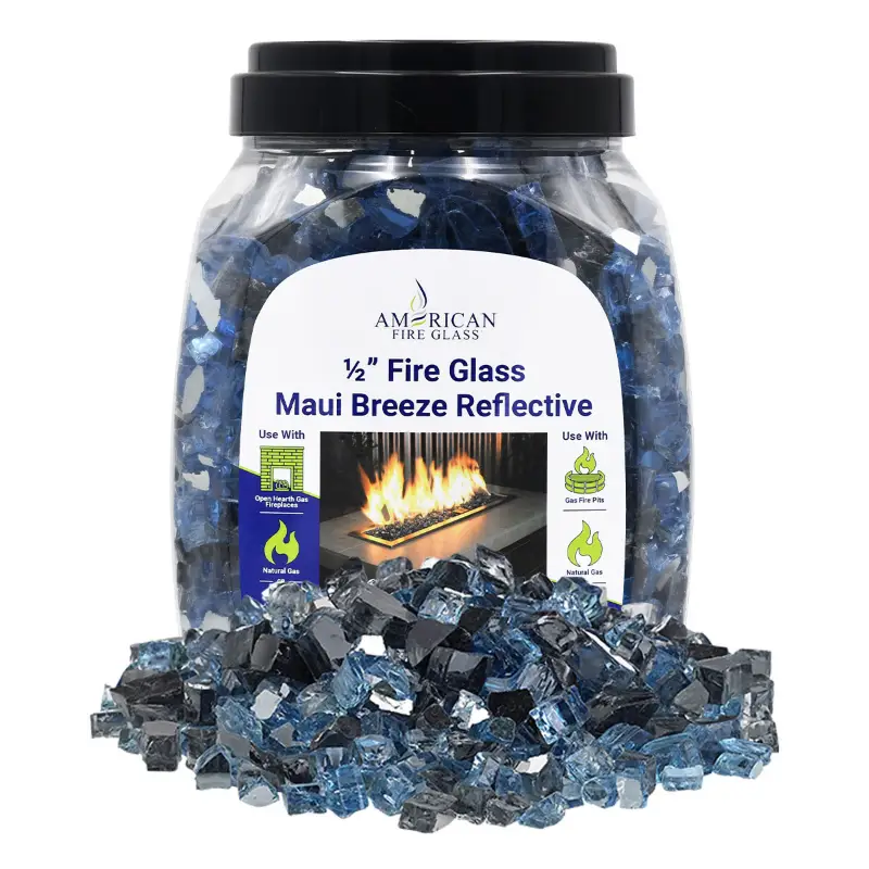 Maui Breeze Pre-Mixed Reflective Fire Glass in a 10 lb jar by American Fire Products