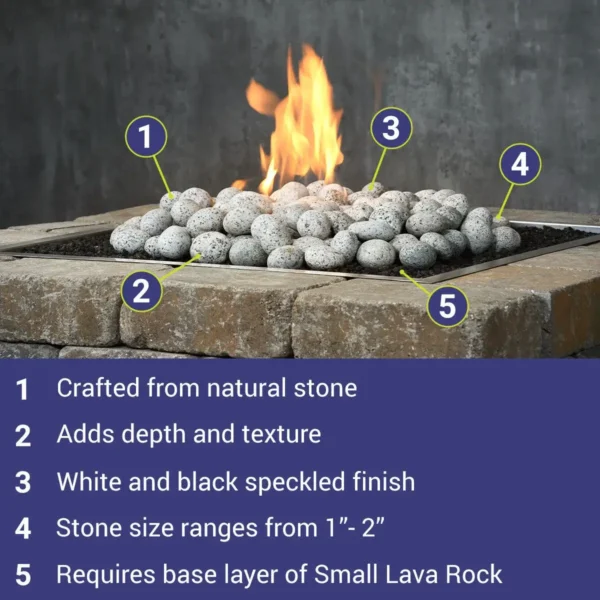 White Element Stones for Fire Pits | Natural Speckled Fire Pit Stones - Image 4
