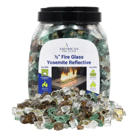 Yosemite Pre-Mixed Reflective Fire Glass in a 10 lb jar by American Fire Products